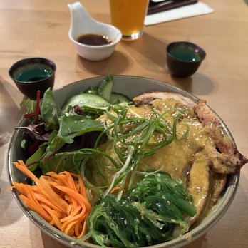 Miso Ramen Bar - Chicken Curry Rice Bowl with house hot Sake and ... the amazingly delicious, umami-rich hot sauce. - Ramen Near Me - Raleigh, North Carolina Miso Ramen Bar - Chicken Curry Rice Bowl with house hot Sake and ... the amazingly delicious, umami-rich hot sauce. - Ramen Near Me - Raleigh, North Carolina
