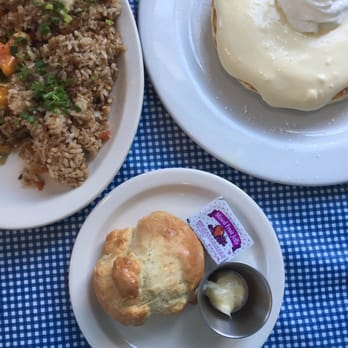 Moke's Bread & Breakfast - Southwest scramble + honey butter biscuit + lilikoi pancakes. - Breakfast & Brunch Near Me - Kailua, Hawaii