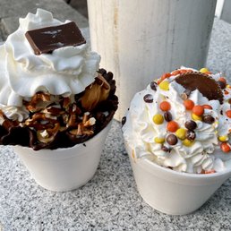 Take 5 Sundae in a chocolate dipped waffle bowl, and a peanut butter cup sundae Take 5 Sundae in a chocolate dipped waffle bowl, and a peanut butter cup sundae