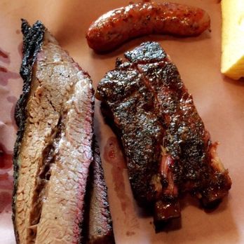 la Barbecue - 1/2 pound brisket, pork ribs and 1 regular sausage link - Barbeque Near Me - Austin, Texas la Barbecue - 1/2 pound brisket, pork ribs and 1 regular sausage link - Barbeque Near Me - Austin, Texas