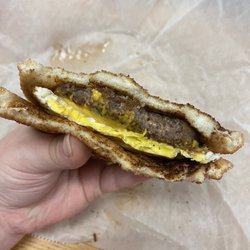 Bizzy Bee No 1 - Neese Sausage with fried egg and cheese on toast
