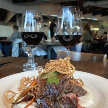 Oswald - Skirt steak paired so perfectly with the Grenache/Syrah red. - New American Near Me - Santa Cruz, California Oswald - Skirt steak paired so perfectly with the Grenache/Syrah red. - New American Near Me - Santa Cruz, California