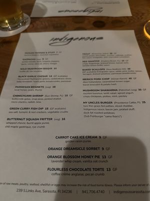 Menu photo 7 Indigenous Restaurant Sarasota, FL