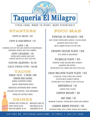 Menu photo 8 Taqueria El Milagro Terlingua, TX Menu photo 8 Taqueria El Milagro Terlingua, TX