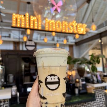 Mini Monster Cafe - Jasmine milk tea with pandan cream top - Bubble Tea Near Me - Anaheim, California Mini Monster Cafe - Jasmine milk tea with pandan cream top - Bubble Tea Near Me - Anaheim, California