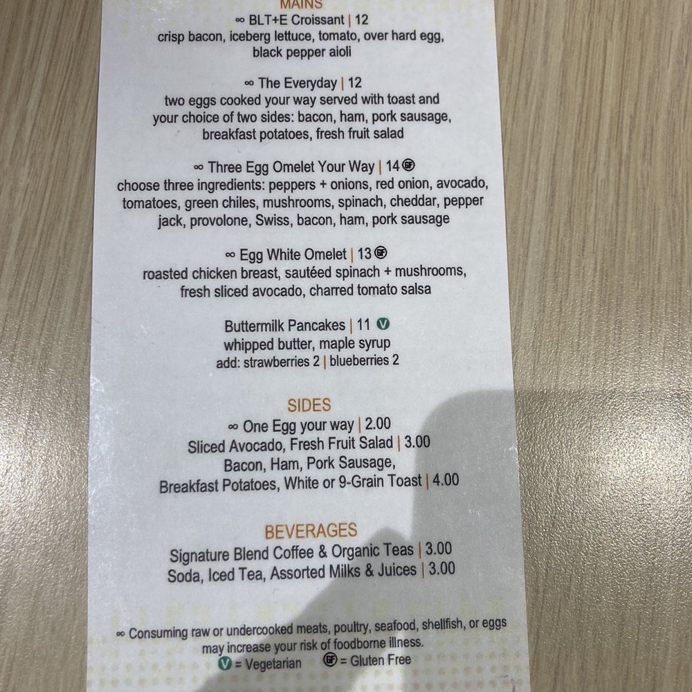 Cambria breakfast menu Cambria breakfast menu