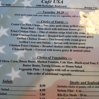 Cafe USA - menu - Diners Near Me - Bossier City, Louisiana Cafe USA - menu - Diners Near Me - Bossier City, Louisiana