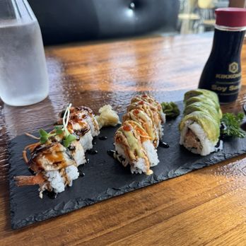 Sushilicious - Half sizes of Dragon Roll Caterpillar Roll and Spicy California Roll - Sushi Bars Near Me - Seattle, Washington Sushilicious - Half sizes of Dragon Roll Caterpillar Roll and Spicy California Roll - Sushi Bars Near Me - Seattle, Washington