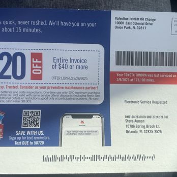 Valvoline Instant Oil Change - Coupon for this location - Oil Change Stations Near Me - Union Park, Florida Valvoline Instant Oil Change - Coupon for this location - Oil Change Stations Near Me - Union Park, Florida