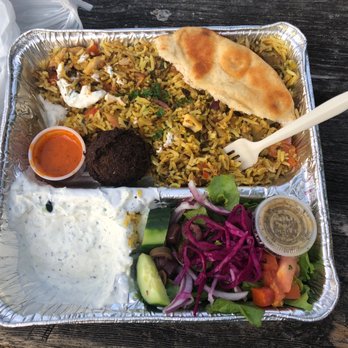 Med Mix - Chicken and rice add a falafel and NEVER forget the hot sauce!!!!! - Mediterranean Near Me - Seattle, Washington