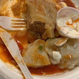 Cabbage roll and pierogies (combo 1)  Sorry I litterally ate everything and then took a picture because it was so good