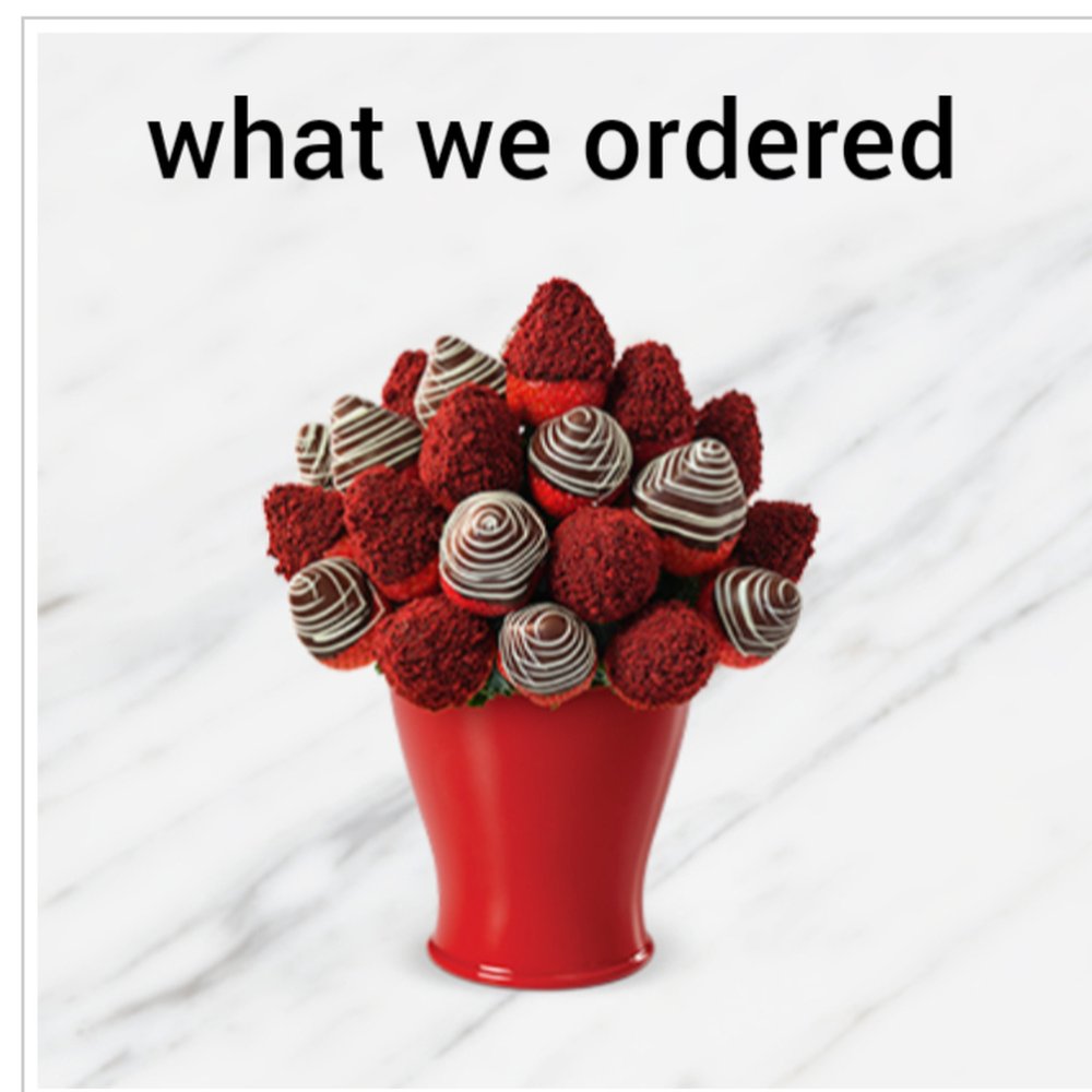 This is what we ordered from our local edible arrangements shop. This is what we ordered from our local edible arrangements shop.