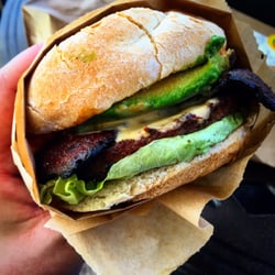 GFY Burgers and Fries - The All American with "bacon" and avocado