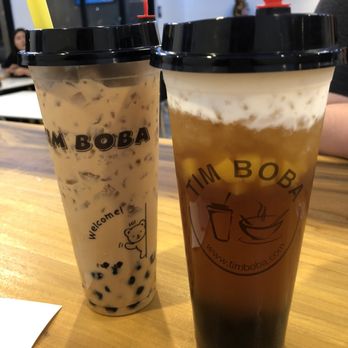 Tim Boba - Thai tea and peach tea w/honey and sea salt foam - Bubble Tea Near Me - Riverside, California Tim Boba - Thai tea and peach tea w/honey and sea salt foam - Bubble Tea Near Me - Riverside, California
