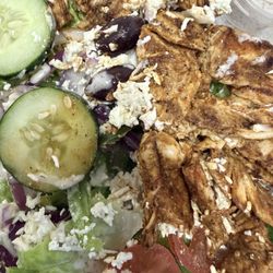 Victor's Kafe - Greek salad with side of Victor's spicy chicken