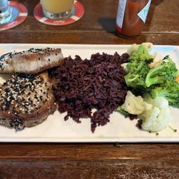 Tuna steak, rice, veggies Tuna steak, rice, veggies