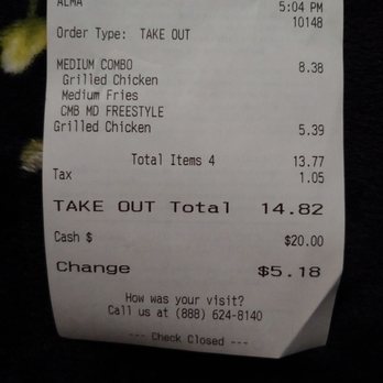 Wendy's - a receipt for a meal - Burgers Near Me - Carlsbad, New Mexico