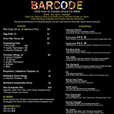 Menu photo 6 Barcode Garden Grove, CA