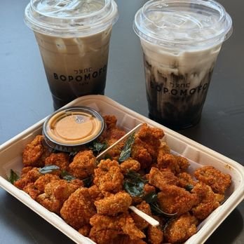 Bopomofo Cafe - Hoji-corn lattee, hey sesame milk, and spicy popcorn chicken - Cafes Near Me - Irvine, California Bopomofo Cafe - Hoji-corn lattee, hey sesame milk, and spicy popcorn chicken - Cafes Near Me - Irvine, California