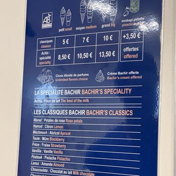 Glace Bachir - Menu - Ice Cream & Frozen Yogurt Near Me - Paris, 75