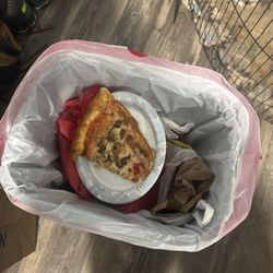 Pizza Garden - A nasty tasteless pizza that we got ripped off for it also has mushrooms on it and its in the trash can after on bite