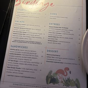 Birdcage Hollywood - menu - Desserts Near Me - Hollywood, California