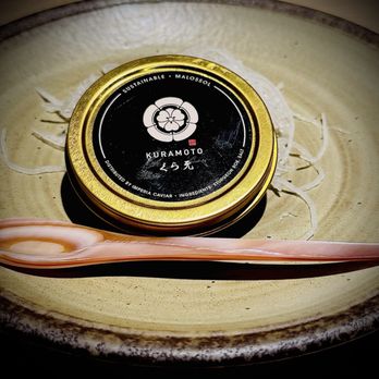 Kuramoto - Surprise opening dish for our omakase dinner was cute & delicious.  The caviar tin was filled with amazingly luxurious gems of the ocean! - Sushi Bars Near Me - Tustin, California