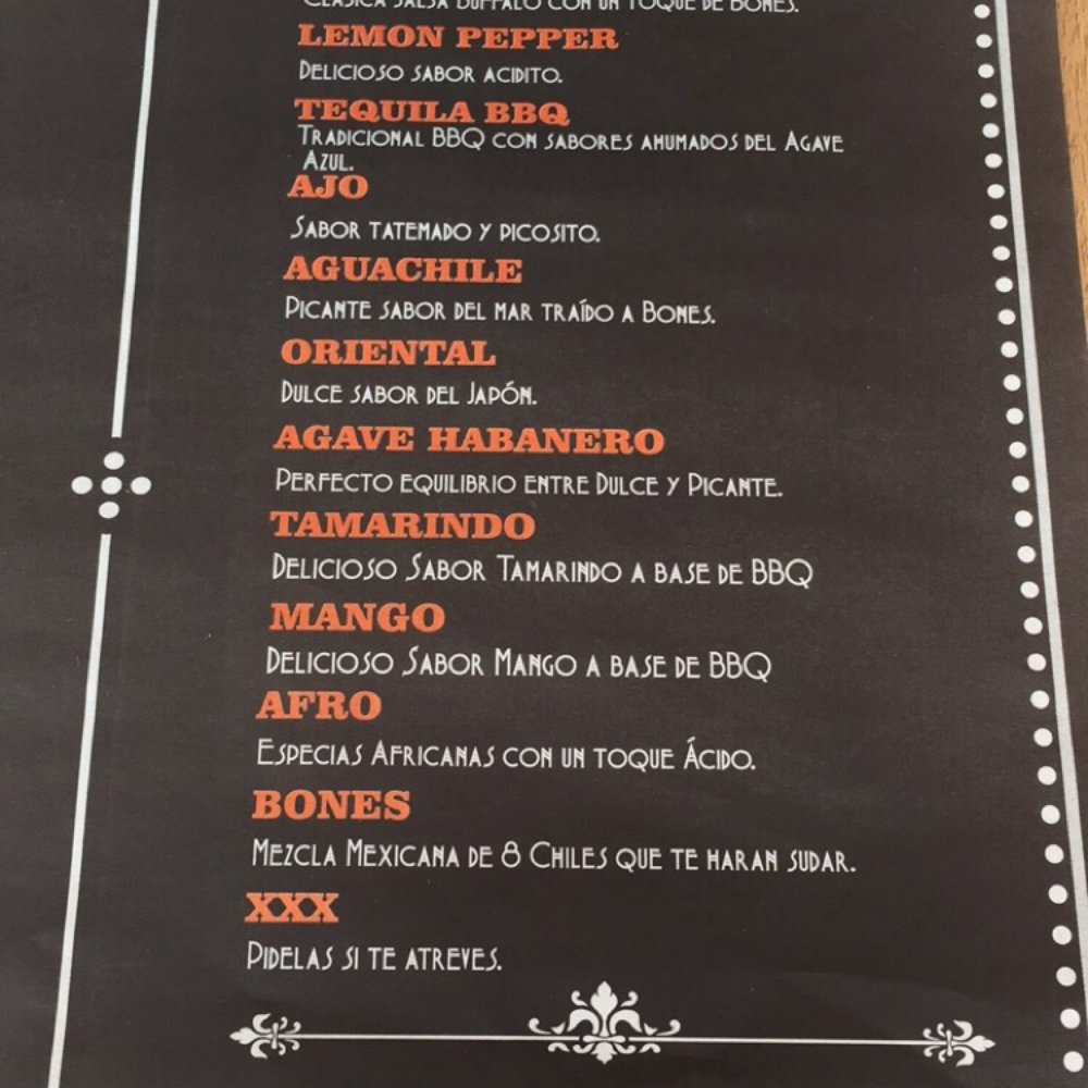Bones Meatballs & Wings - Types of sauces for the Meatballs and Wings - Mexican Near Me - San Luis Potosí, SLP