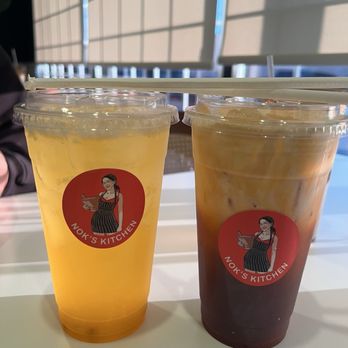 Nok’s Kitchen - passionfruit coconut juice (left) thai tea (right) - Laotian Near Me - Westminster, California Nok’s Kitchen - passionfruit coconut juice (left) thai tea (right) - Laotian Near Me - Westminster, California