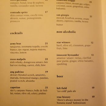 Contrada - Cocktail menu - Italian Near Me - Toronto, Ontario