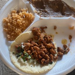 Adobaba taco, rice, refried beans Adobaba taco, rice, refried beans