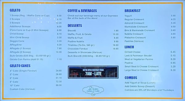 Menu photo 1 D'oro Gelato e Caffè Vancouver, BC Menu photo 1 D'oro Gelato e Caffè Vancouver, BC