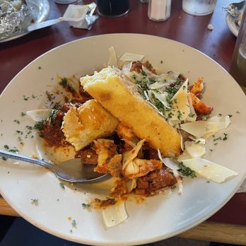The Mason Inn - Shrimp & Andouille Sausage w/ Fried Cheese Grits - Salad Near Me - Pittsboro, Indiana The Mason Inn - Shrimp & Andouille Sausage w/ Fried Cheese Grits - Salad Near Me - Pittsboro, Indiana