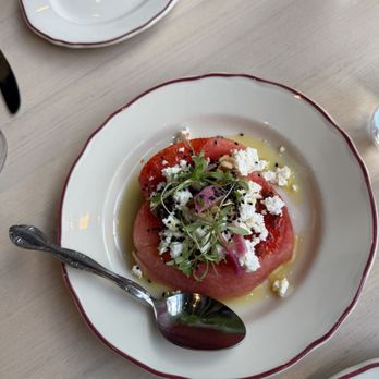 Safta - Watermelon feta salad with the perfect amount of harissa. - Middle Eastern Near Me - Denver, Colorado
