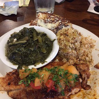 Puckett's Restaurant - Blackened catfish with greens and squash casserole - Southern Near Me - Chattanooga, Tennessee Puckett's Restaurant - Blackened catfish with greens and squash casserole - Southern Near Me - Chattanooga, Tennessee