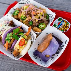 Suns Out Buns Out - Bao Chicka Bao Bao, Little Piggy, Crispy Shrimp, Aloha Tots, Ube Ice Cream Bun