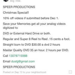 Speer Productions - Ad I answered.