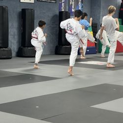 Sunrise Taekwondo - Tae kwon do students kicking.