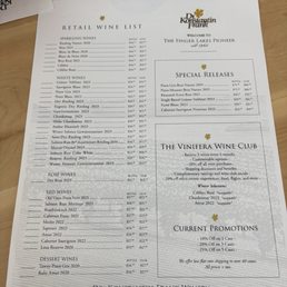 Menu from the Dr. Konstantin Winery