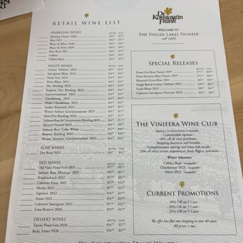 Konstantin Frank Winery - Menu from the Dr. Konstantin Winery - Wine Tours Near Me - Hammondsport, New York
