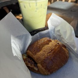 Ham & Cheese Croissant, matcha latte Ham & Cheese Croissant, matcha latte