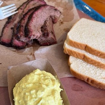 Franklin Barbecue - Brisket, Single Potato Salad, sliced bread - Barbeque Near Me - Austin, Texas Franklin Barbecue - Brisket, Single Potato Salad, sliced bread - Barbeque Near Me - Austin, Texas