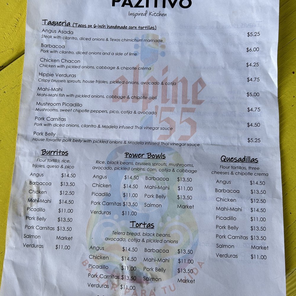Pazitivo Inspired Kitchen - Menu - Mexican Near Me - Longview, Texas