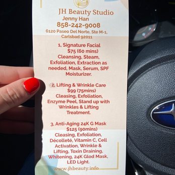 JH Beauty Studio - List of the facials Miss Jenny offers. I'm getting the second one in a couple weeks. - Skin Care Near Me - Encinitas , California JH Beauty Studio - List of the facials Miss Jenny offers. I'm getting the second one in a couple weeks. - Skin Care Near Me - Encinitas , California