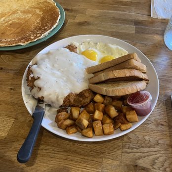 Maxine's Cafe & Bakery - Chicken Fried Steak (Huge) , eggs, potatoes and toast. - Breakfast & Brunch Near Me - Bastrop, Texas Maxine's Cafe & Bakery - Chicken Fried Steak (Huge) , eggs, potatoes and toast. - Breakfast & Brunch Near Me - Bastrop, Texas