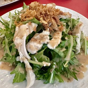 Gyoza Studio Kubota - Mizuna Chicken Salad. Sesame tare dressing. If you're not used to eating mizuna you may not appreciate it. - Japanese Near Me - Honolulu, Hawaii Gyoza Studio Kubota - Mizuna Chicken Salad. Sesame tare dressing. If you're not used to eating mizuna you may not appreciate it. - Japanese Near Me - Honolulu, Hawaii