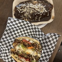 Mitote Food Park - Al pastor torta, mole burrito with tinga