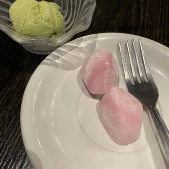 Kissho Sushi - Green tea ice cream and strawberry mochi - Japanese Near Me - Sparks, Nevada