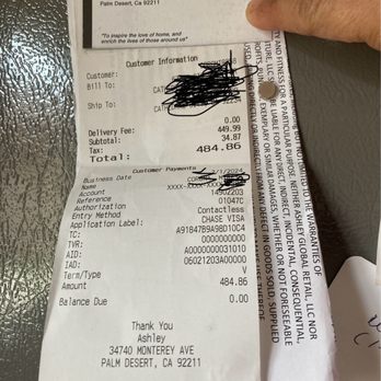 Ashley Store - Receipt - Furniture Stores Near Me - Palm Desert, California Ashley Store - Receipt - Furniture Stores Near Me - Palm Desert, California