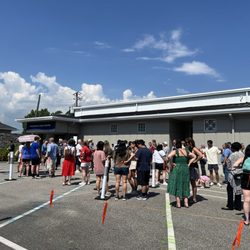 Our Lady of Sorrows Church - Line to enter rummage sale